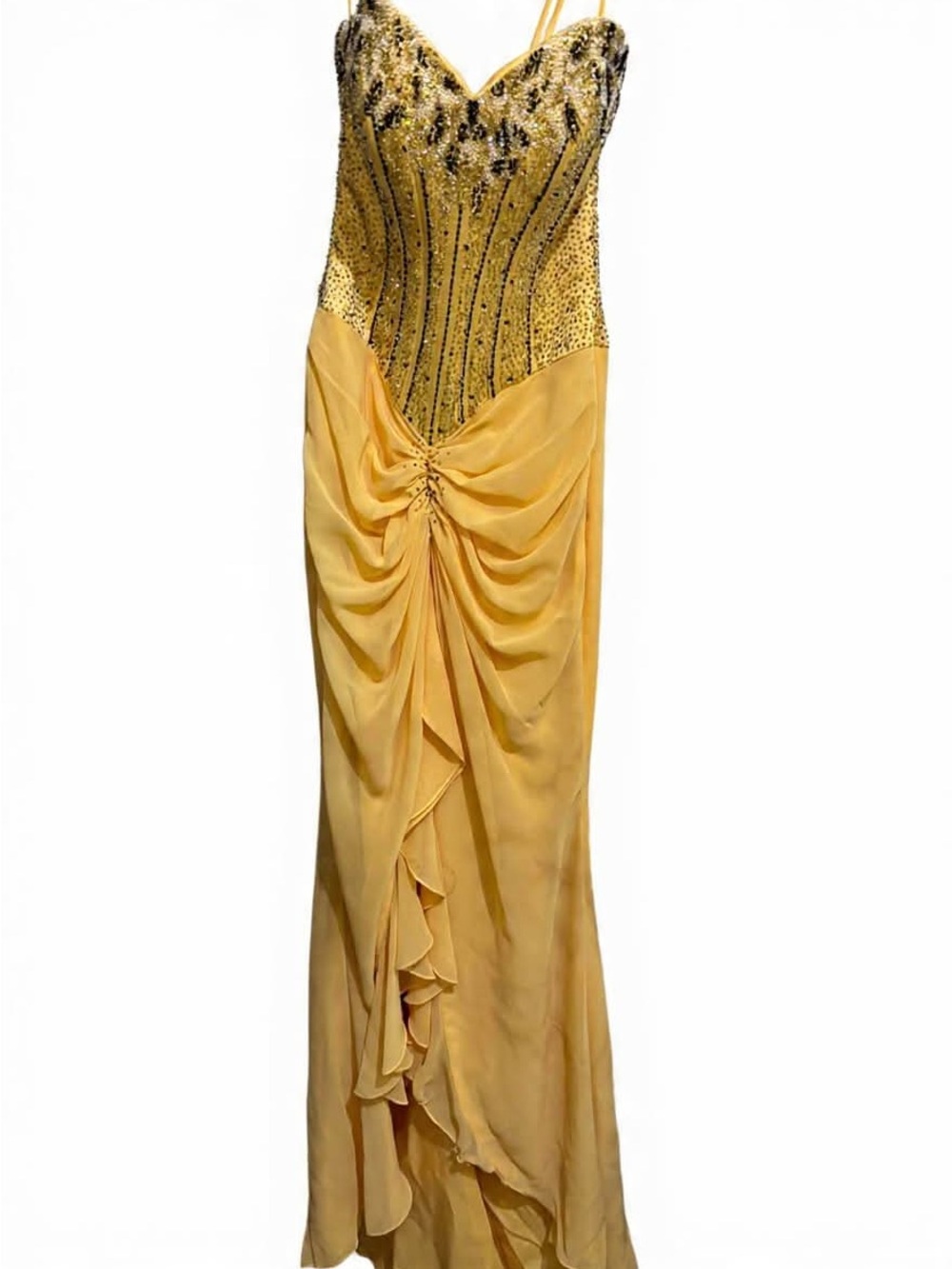 Cire Trudon Yellow Beaded Corset Prom Dress Size 4 Y2K Formal Gown